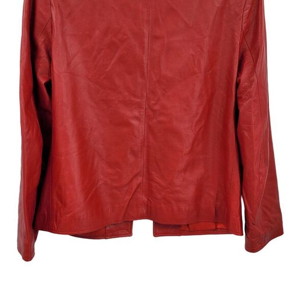 Vtg 80's Womens Athos Jacket Leather Bikercore Sleek Blazer Florence Italy Red L - Picture 8 of 14